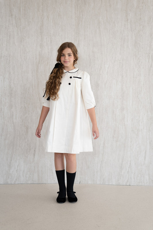 Pleated Flared Dress - Cream