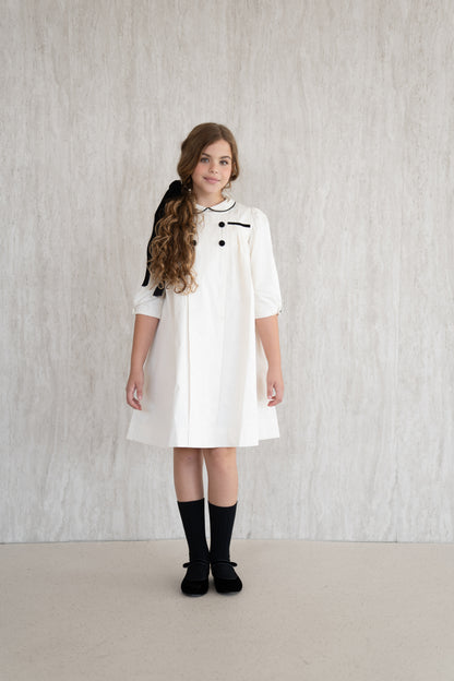 Pleated Flared Dress - Cream