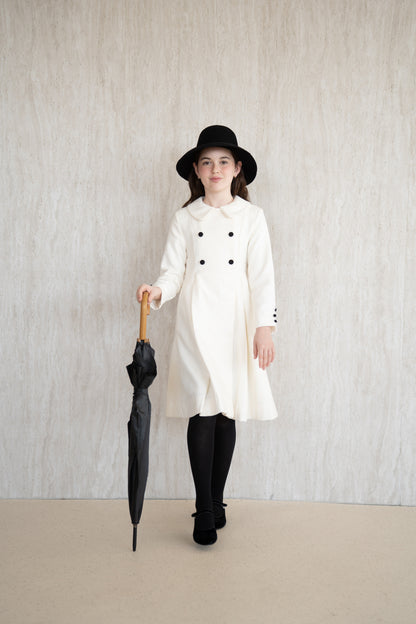 Double Breasted Wool Coat Dress - White
