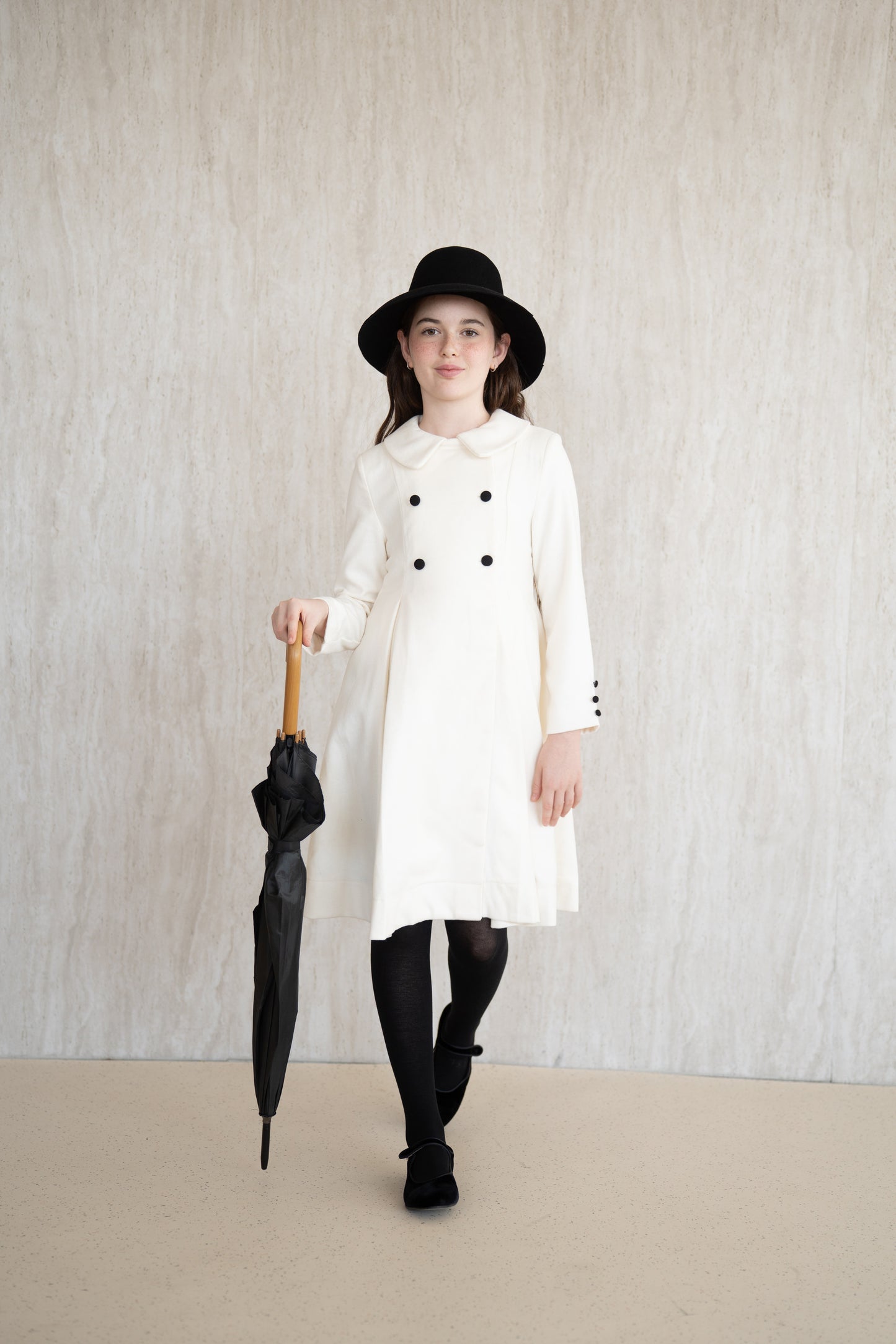 Double Breasted Wool Coat Dress - White