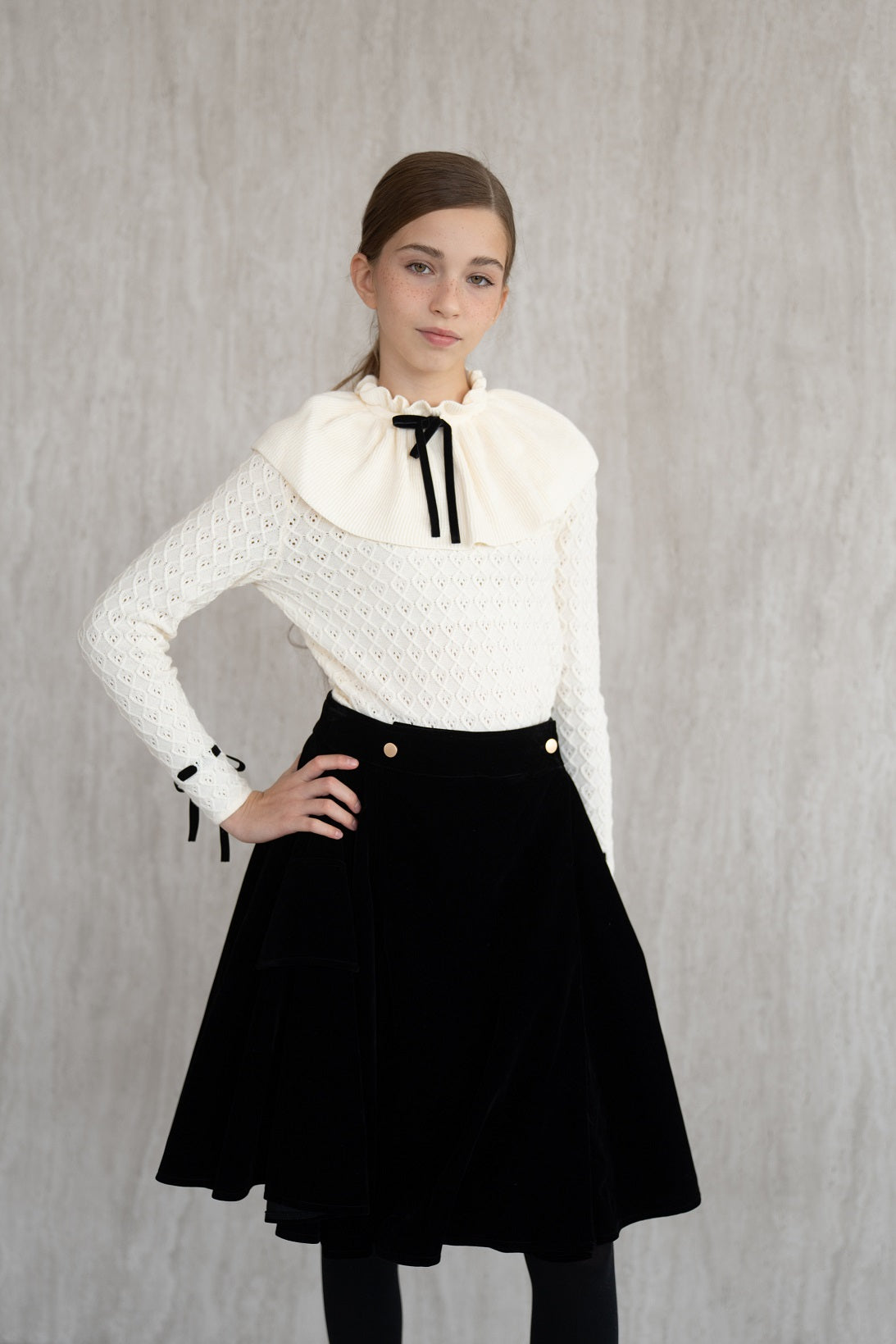 Ruffle Knit Blouse- Cream