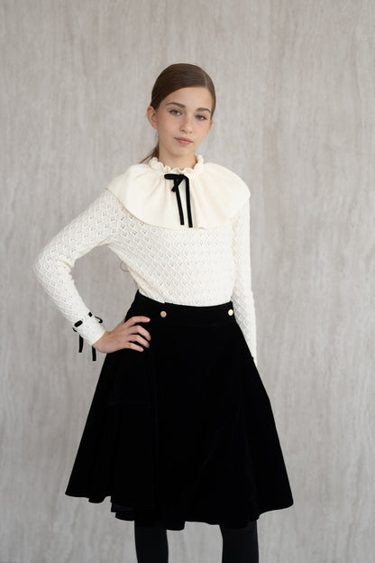Ruffle Knit Blouse- Cream