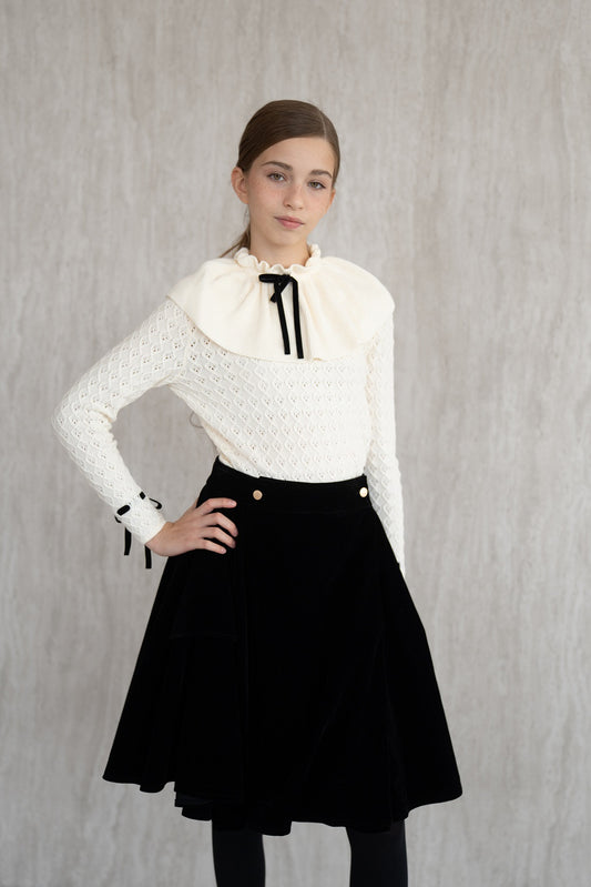 Ruffle Knit Blouse- Cream
