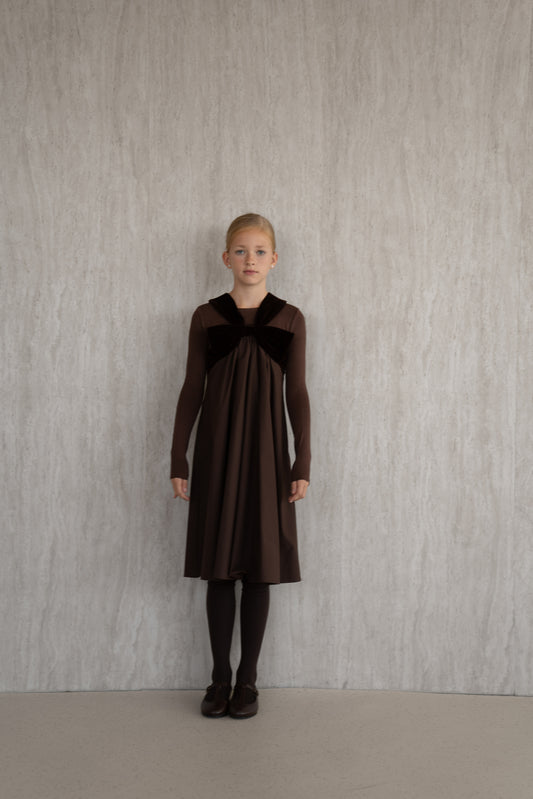 Velvet Bow Pinafore - Brown