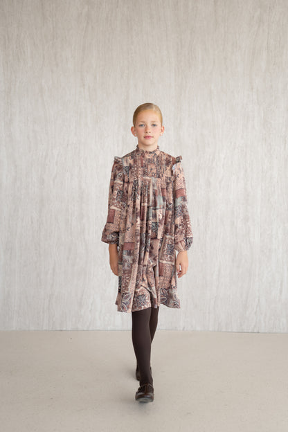 Papillon Pleated Dress - Brown