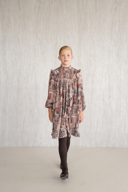 Papillon Pleated Dress - Brown
