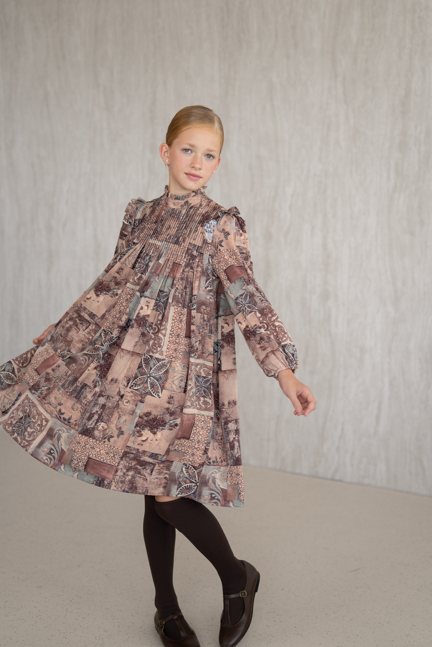 Papillon Pleated Dress - Brown