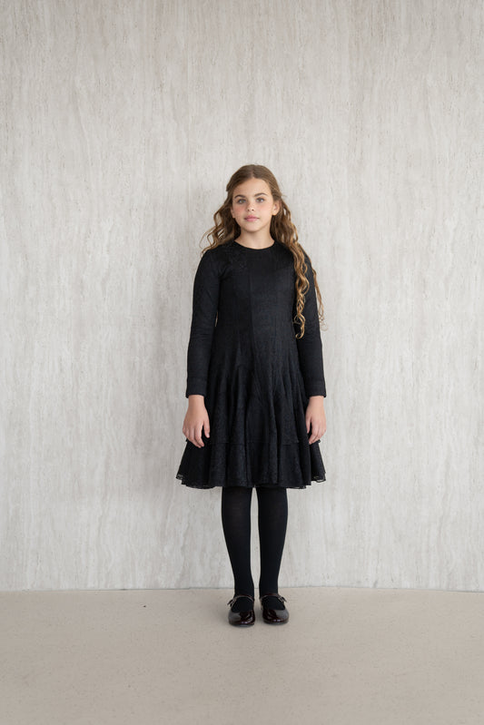 Mesh Tiered Dress - Black