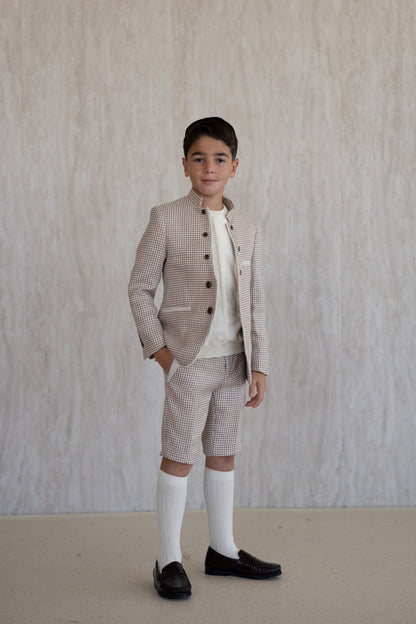 Pepita Tuxedo Jacket - Mocha