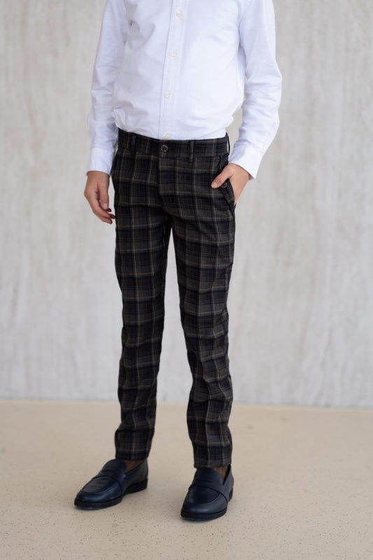 Textured Checkered Trousers - Navy