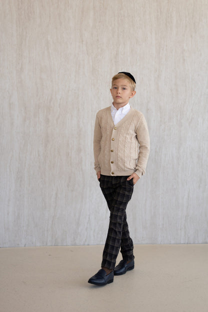 Textured Checkered Trousers - Navy