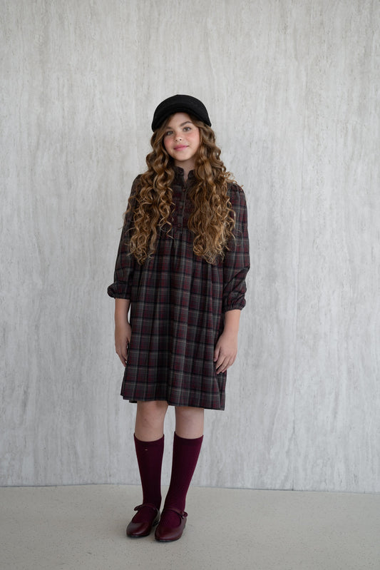 Plaid Dress - Burgundy