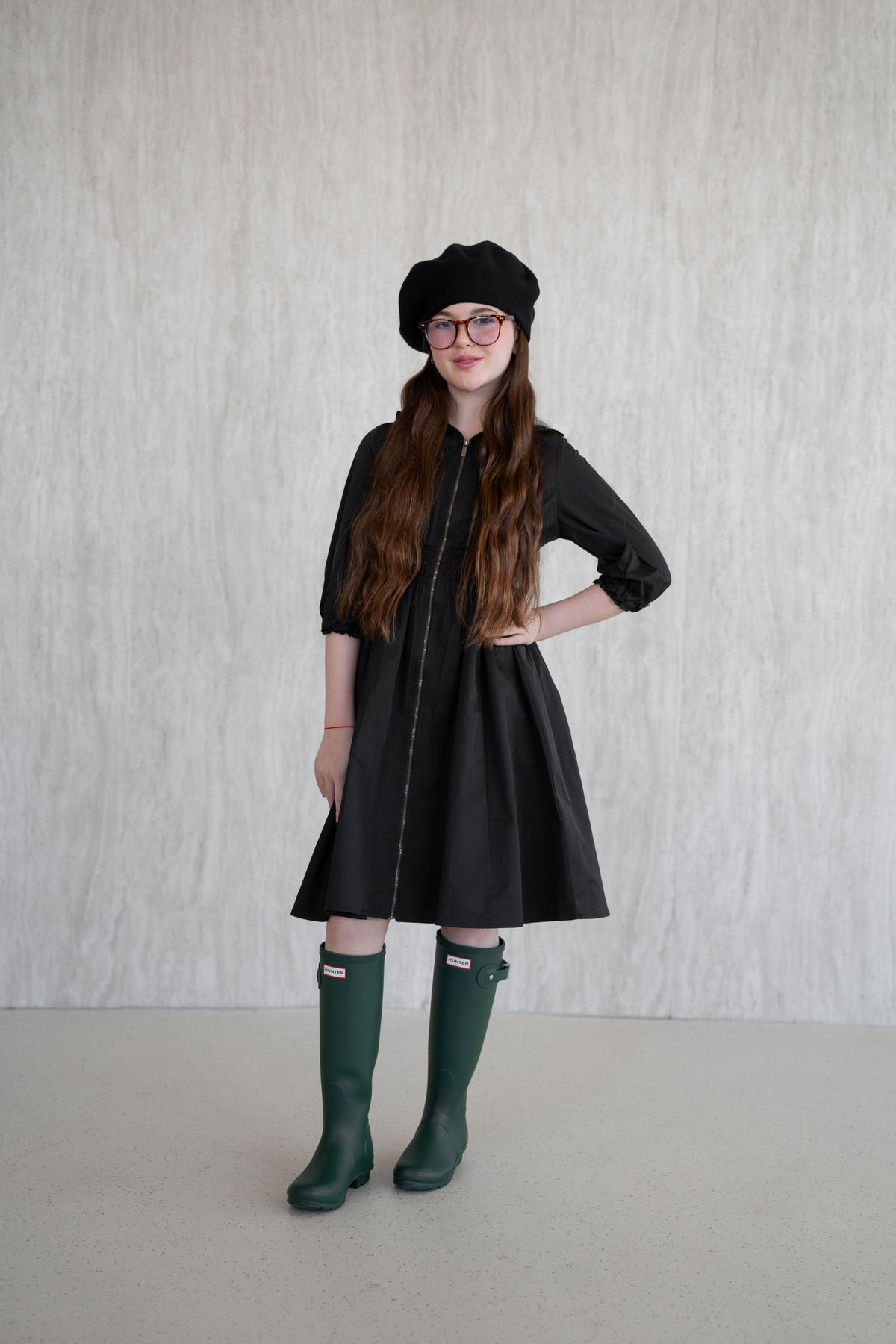 Nylon Hooded Dress - Black