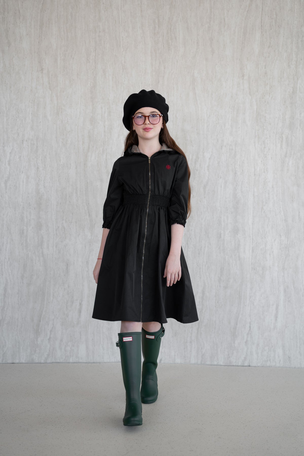 Nylon Hooded Dress - Black