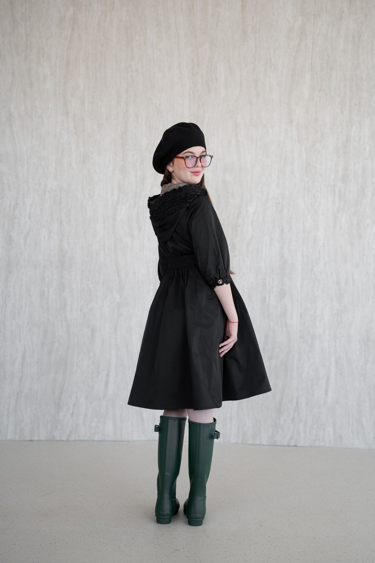 Nylon Hooded Dress - Black