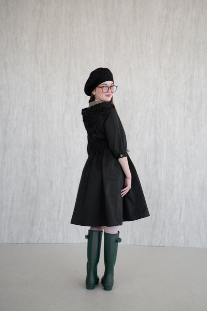 Nylon Hooded Dress - Black