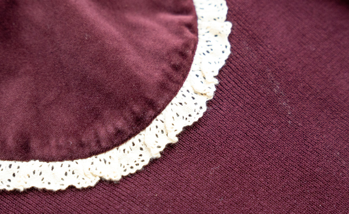 Velvet With Lace Romper - Burgundy