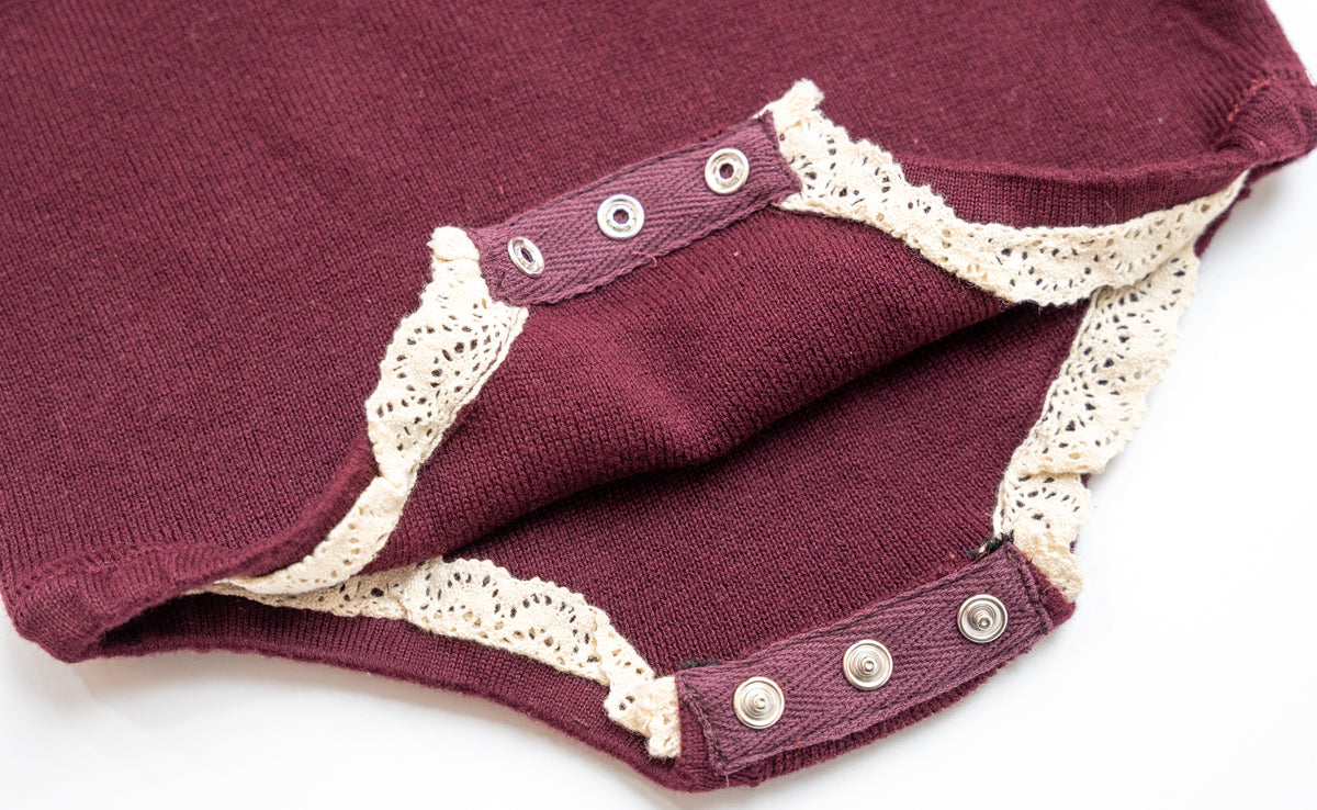 Velvet With Lace Romper - Burgundy