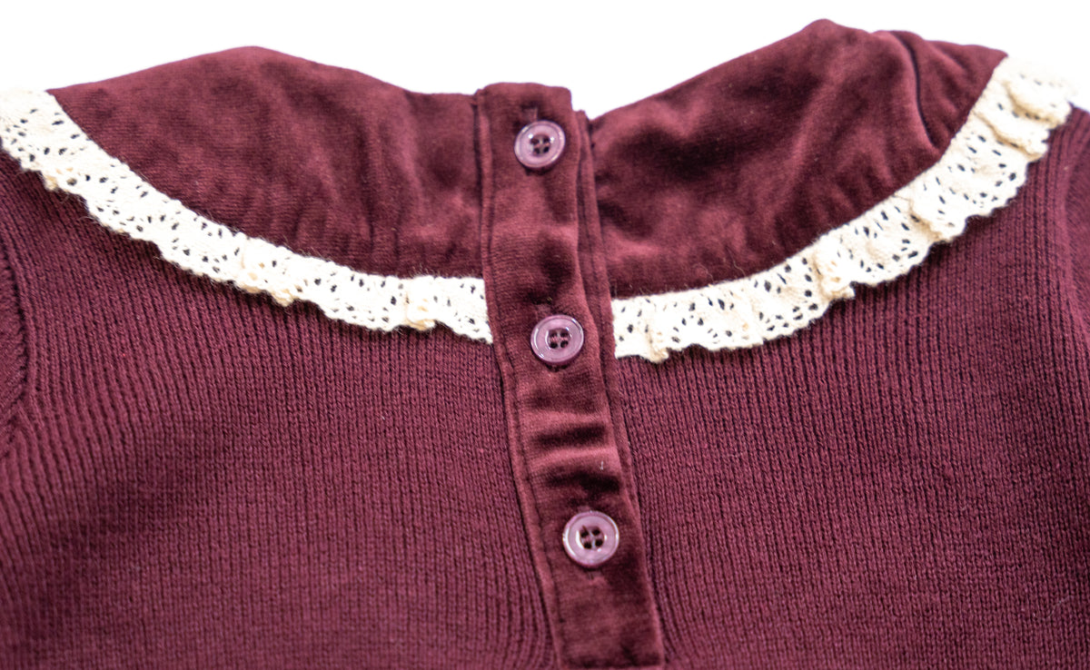 Velvet With Lace Romper - Burgundy