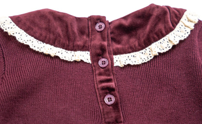 Velvet With Lace Romper - Burgundy