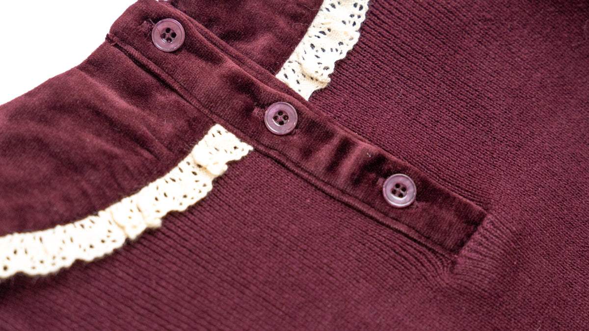 Velvet With Lace Romper - Burgundy