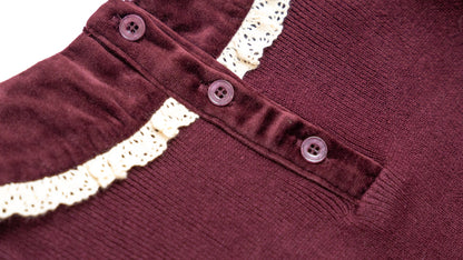 Velvet With Lace Romper - Burgundy