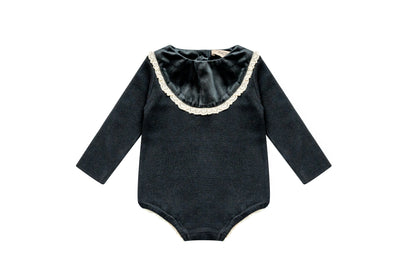 Velvet With Lace Romper - Black