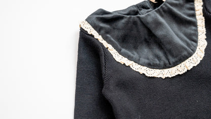 Velvet With Lace Romper - Black