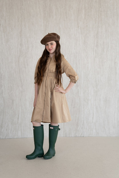 Nylon Hooded Dress - Mocha