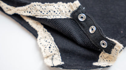 Velvet With Lace Romper - Black