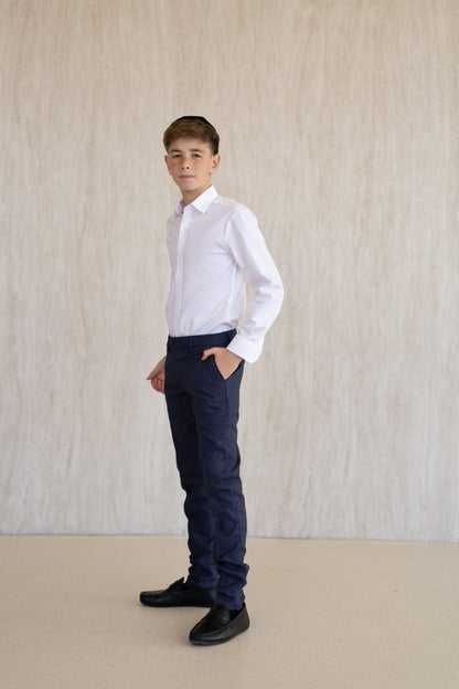 Honeycomb Textured Trousers - Navy