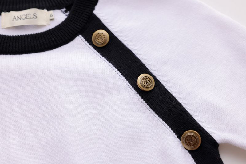 Black & White Button-Combination Sweater