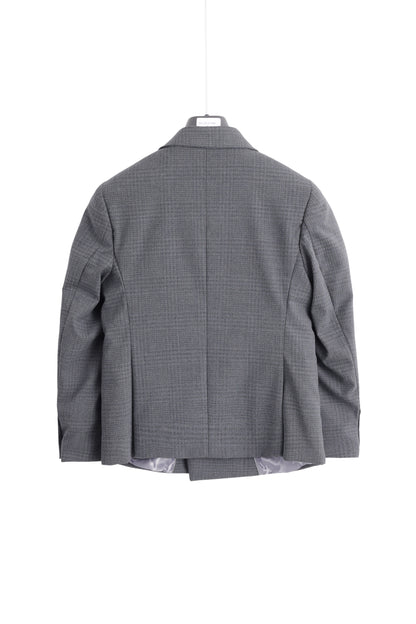 Double-Breasted Checkered Jacket - Grey