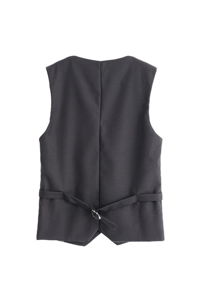 Gold Buttoned Vest - Black