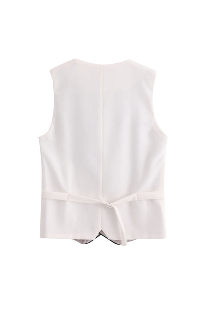 Piping Tuxedo Vest - White