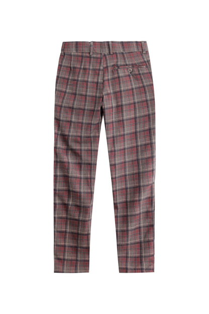 Textured Checkered Trousers - Burgundy