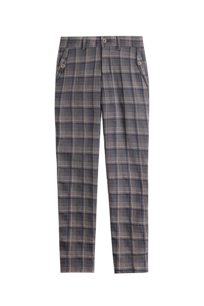 Textured Checkered Trousers - Navy
