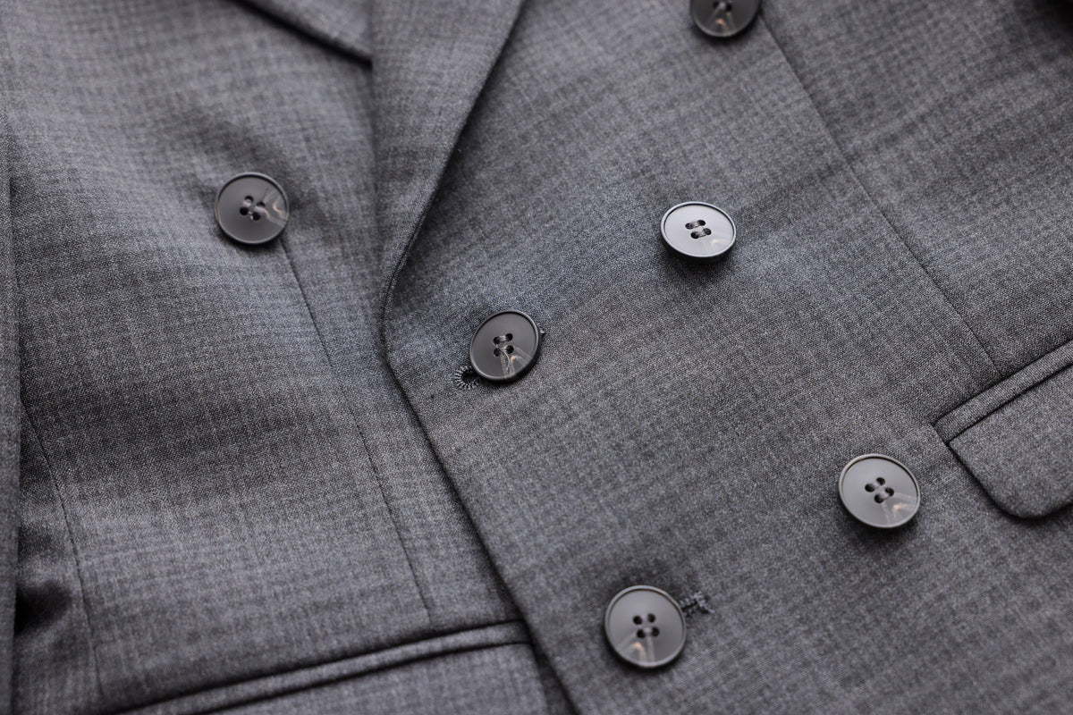 Double-Breasted Checkered Jacket - Grey