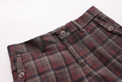 Textured Checkered Trousers - Burgundy