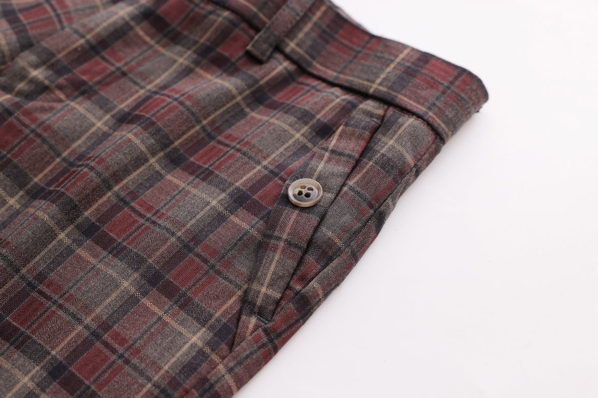 Textured Checkered Trousers - Burgundy