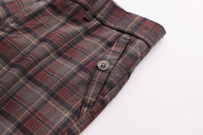 Textured Checkered Trousers - Burgundy