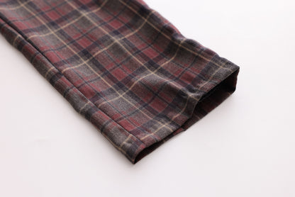 Textured Checkered Trousers - Burgundy