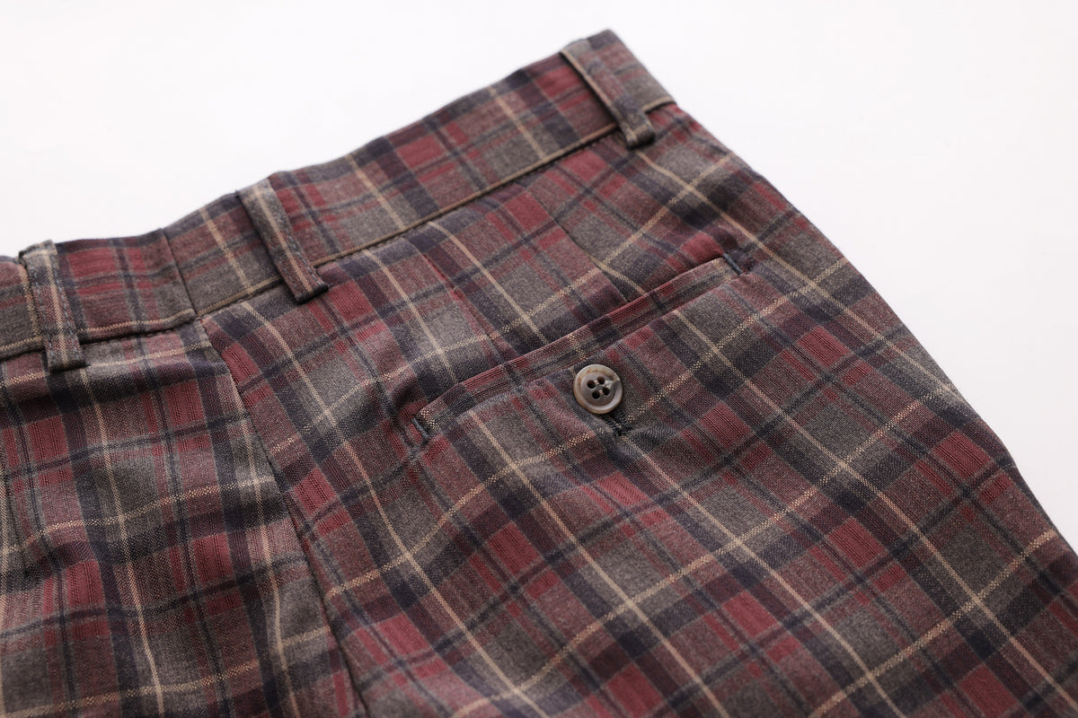 Textured Checkered Trousers - Burgundy