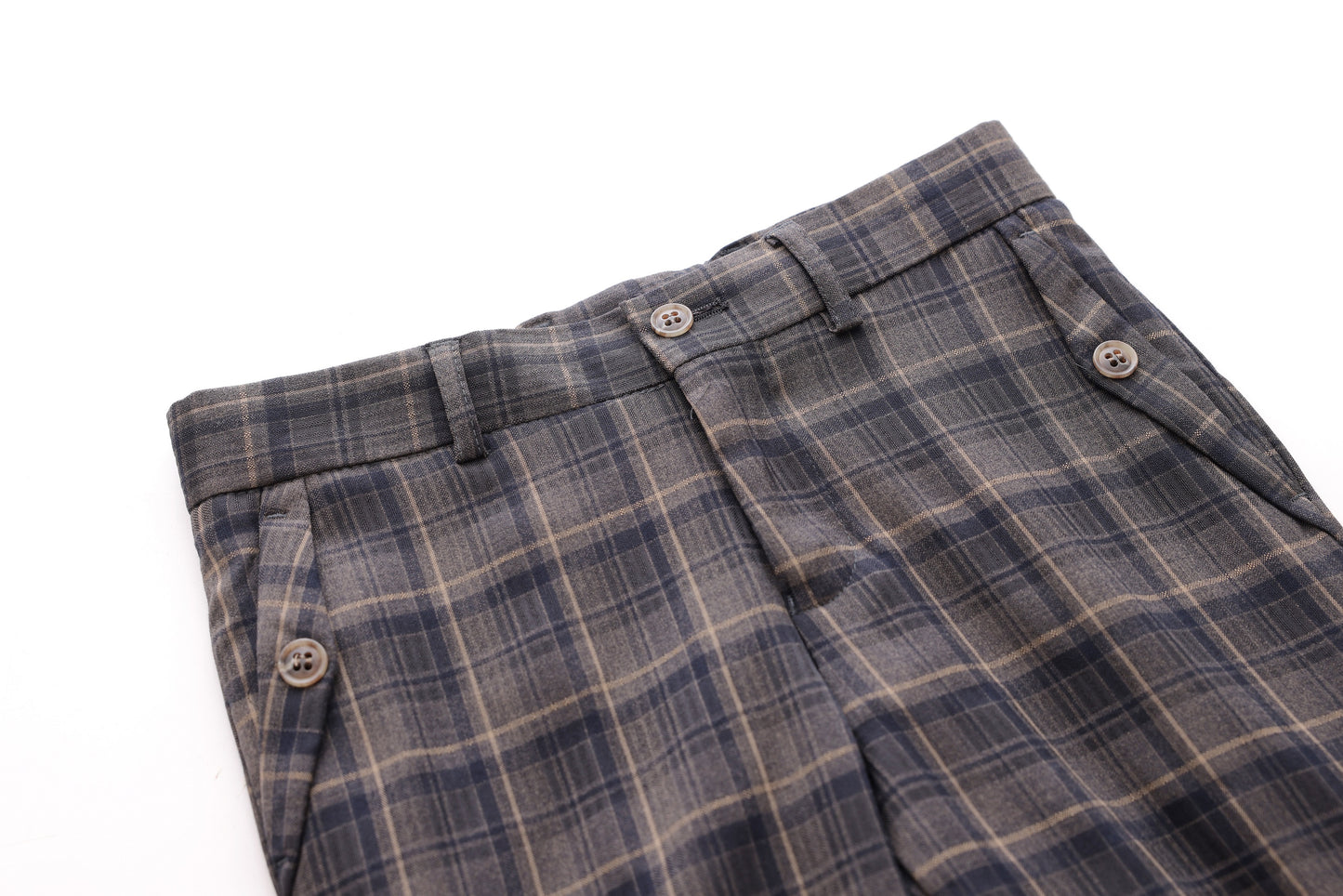 Textured Checkered Trousers - Navy