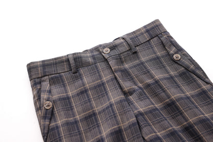 Textured Checkered Trousers - Navy