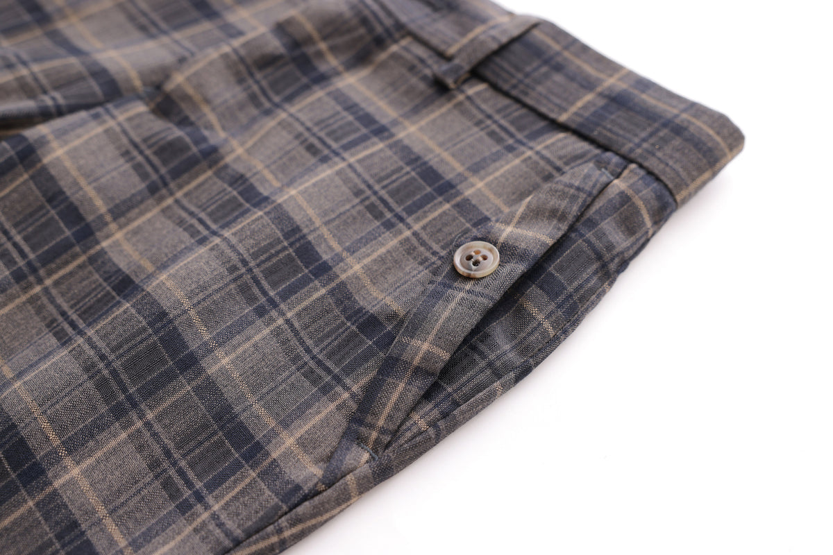 Textured Checkered Trousers - Navy
