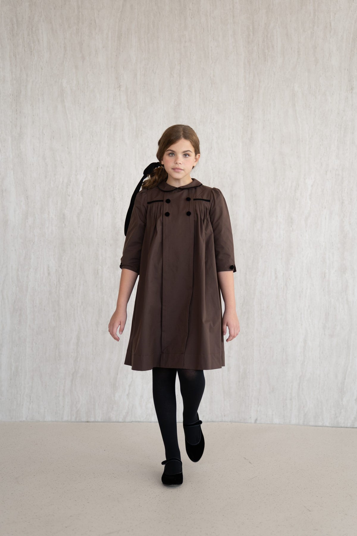 Pleated Flared Dress - Brown