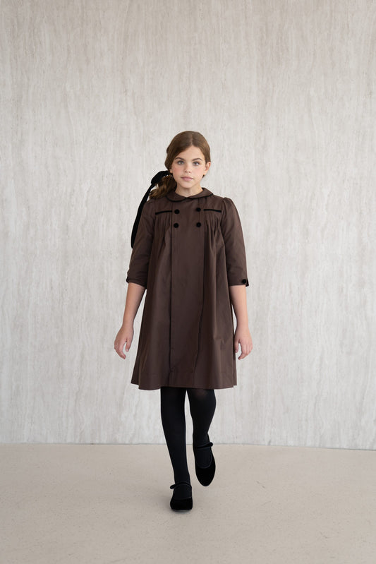 Pleated Flared Dress - Brown