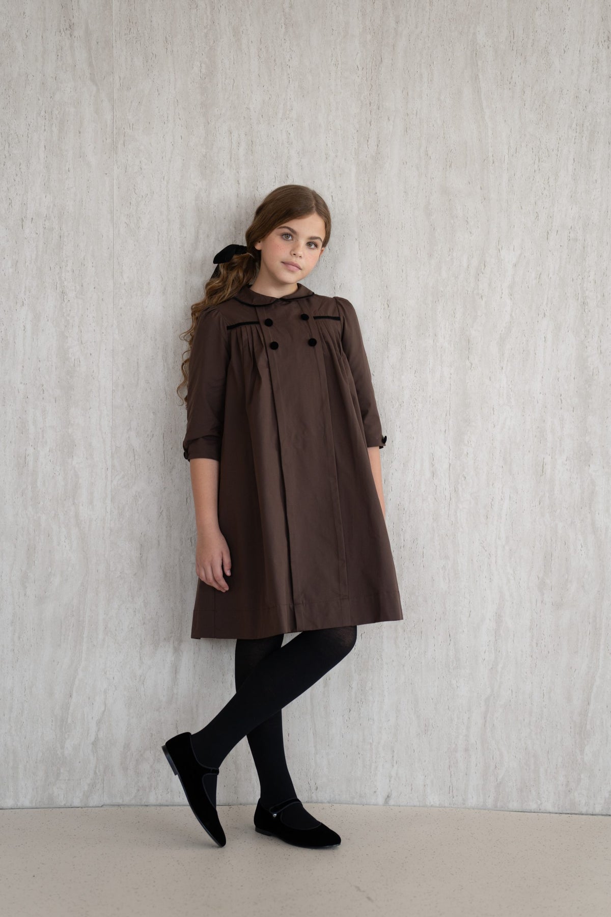 Pleated Flared Dress - Brown