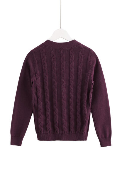 Cable-Knit Cardigan - Burgundy